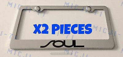 #ad X2 Soul Stainless Steel Chrome Mirror License Plate Frame Rust Free W Caps $22.99