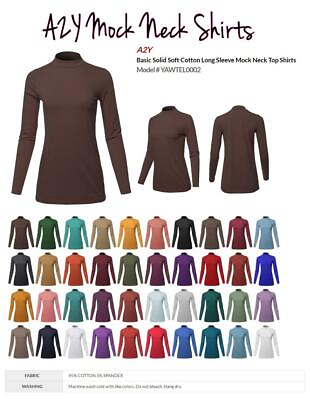 #ad Basic Solid Soft Cotton Long Sleeve Mock Neck Top Shirts $15.99