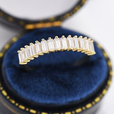 #ad 2Ct Baguette Cut Simulated Diamond Half Eternity Ring 14k Yellow Gold Plated $114.34