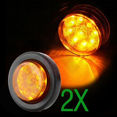 2x Amber 2 inch Round 9 LED Truck Trailer Light Side Marker light with Grommet $14.09