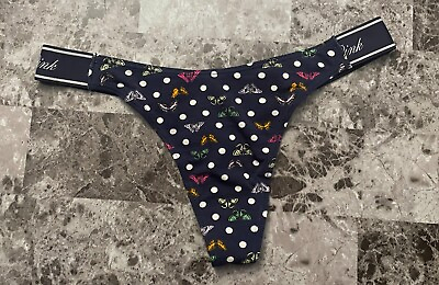 #ad NWT VICTORIA#x27;S SECRET PINK BUTTERFLY POLKA DOT THICK SIDE STRAP THONG PANTIES $29.99