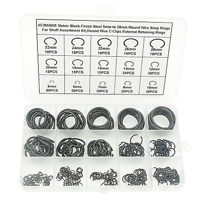 #ad Black Finish Steel Round Wire C Clips External Retaining Rings Assortment Kit $17.06