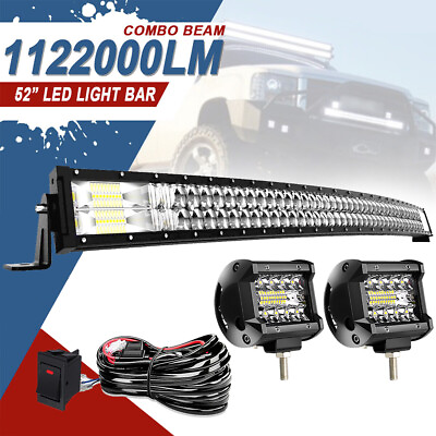 Curved 52inch LED Light Bar 1122W Combo 4#x27;#x27; Pods SUV 4X4 Boat Harness Offroad $94.99