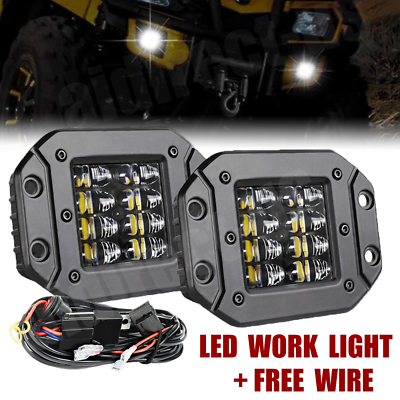 #ad 2PCS Road Driving Work Lights for Jeep Bumper Combo Flush Mount LED Pods Wire $28.99