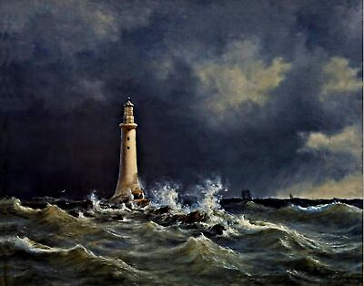 #ad Eddystone Lighthouse by Danish Anton Melbye art painting print $15.29
