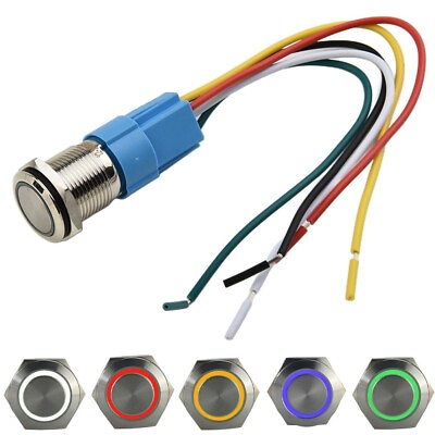 #ad 19mm Latching Push Button Switch 12V DC On Off Stainless Steel LED Self locking $9.79