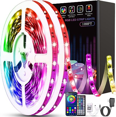 100ft 2 Rolls of 50ft Rope LED Light Strips with 44 Key Remote R... $12.99