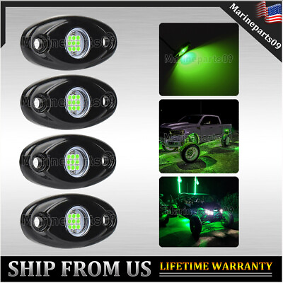 Green LED Rock Lights 4 Pods Underbody Light For JEEP Offroad Truck UTV ATV Boat $19.98