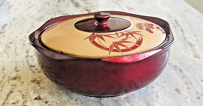 #ad Japanese Red Lacquerware Lidded Bowl Hand Painted Flowers 475 mL $8.95