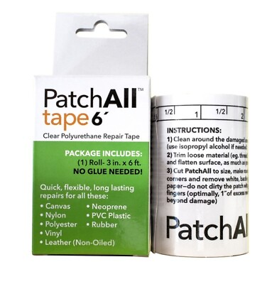#ad PatchAll Clear Waterproof Repair Tape Roll 3inx6ft Vinyl Canvas Leather Nylon $27.99
