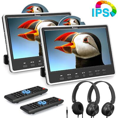 #ad 2 X 12quot; IPS Screen HD Car Headrest Monitor Media DVD Player USB SD HDMI Headsets $116.28