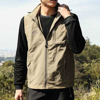 #ad Men Vest Full Zip Jacket Outdoor Fit Sleeveless Fishing Outwear Casual Waistcoat $34.40