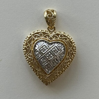 #ad 14K Two Tone Gold and Diamond Heart Pendant 7 8quot; Long Vintage Queen of Hearts $379.00