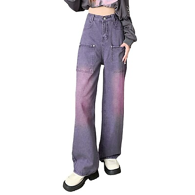 #ad Women Baggy Jeans Trousers With High Waist E Girl Style Streetwear Casual $24.18