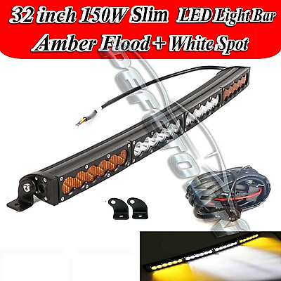 #ad Slim 32inch Curved LED Light Bar Amber White Combo Offroad Truck ATV SUV 4WD Fog $160.75