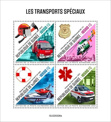 #ad Guinea 2022 Special Transport Rescue Boat 4 Stamp Sheet GU220328a $14.50
