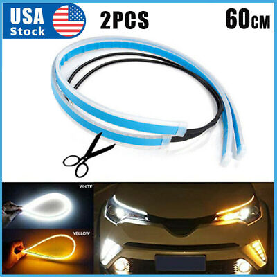 #ad 2 x 60CM LED DRL Light Amber Sequential Flexible Turn Signal Strip for Headlight $9.52