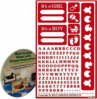#ad Boy or Girl Baby Glass Etching Stencils Over N Over Reusable How to Etch CD $6.99