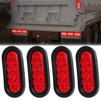 #ad 4PCS Red 6#x27;#x27; LED Oval Truck Trailer Stop Turn Tail Brake Sealed Lights w Grommet $29.99