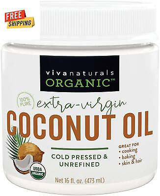 #ad Viva Naturals Organic Coconut Oil 16 Fl Oz Cold pressed Organic Non gmo Ex $14.98