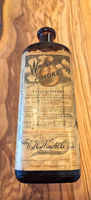 #ad Old BBQ Vintage American Wright#x27;s Liquid Smoke BOTTLE 10quot; Kansas City $45.00