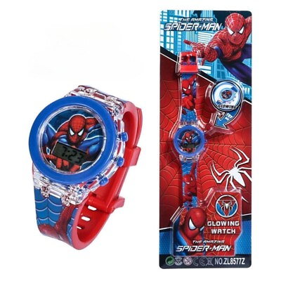 #ad Spiderman Kids LED Flash Light Watch Digital Boys Cartoon Wristwatch $10.99