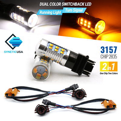 2x 3157 3457 Error Free Switchback White Amber 24 LED Turn Signal Parking Bulbs $19.66