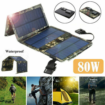 #ad 80W Folding Solar Panel Power Bank USB Battery Charger Outdoor Hiking Camping $19.99