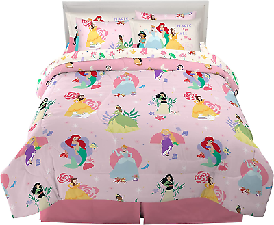#ad Disney Princess Kids Full Size Bedding Comforter and Sheet Set with Sham 7 Piece $99.92