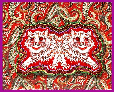#ad Louis Wain Trippy Kitty art painting print $7.19