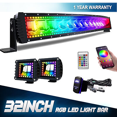 #ad #ad 32quot; inch RGB LED Light Bar Spot Flood Combo For Truck Offroad Ford 150 Bumper $195.99