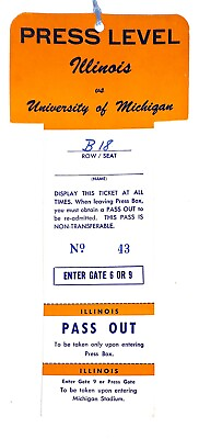 #ad 1950s Illinois @ Michigan Football Press Pass $31.20