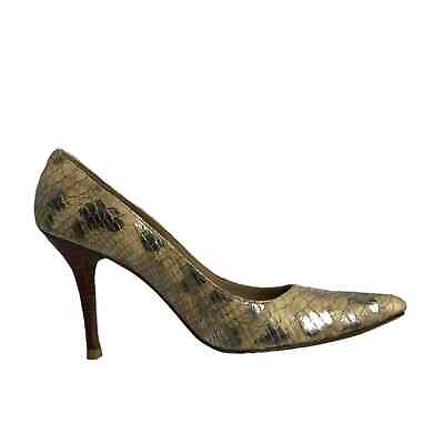 #ad Vintage Stuart Weitzman Womens Size 7.5 Pumps Beige Gray Snakeskin Heel Classic $29.25