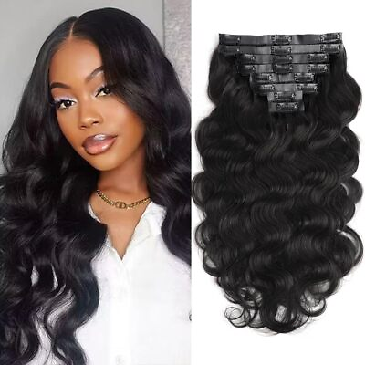 #ad Seamless Clip In Hair Extensions Real Human Hair 8Pcs Body Wave Clip Ins For ... $102.58