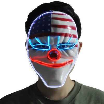 #ad Halloween Mask LED Light Up Purge Glowing Light Costume Luminous EL Wire Scary $9.98