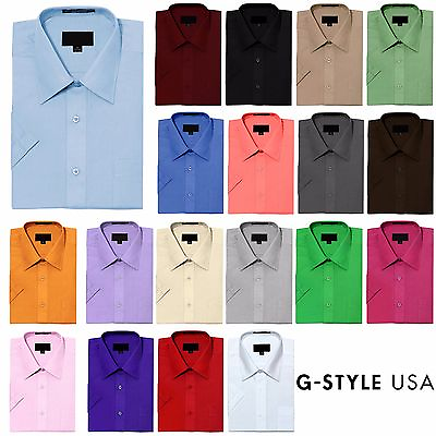#ad New Men#x27;s Regular Fit Short Sleeve Solid Color Dress Shirts 23 colors $22.95