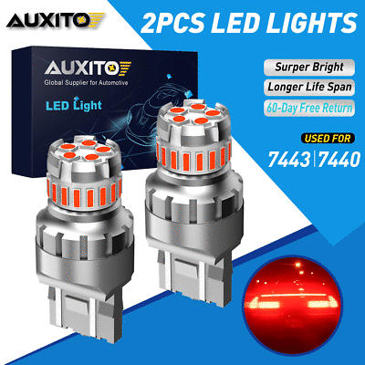 AUXITO 7443 7440 LED Red Strobe Flash Brake Stop Tail Parking Light Bulbs CANBUS $13.49