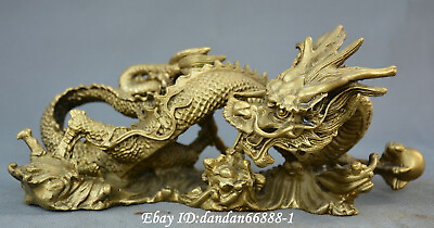 #ad Collect Chinese fengshui old Bronze auspicious dragon Dragon play beads Statue $109.20