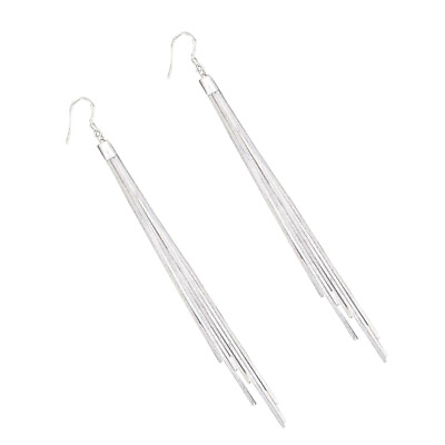 #ad Long Linear Tassel Earrings Silver Drop Dangle Chain Earrings for Women $7.19