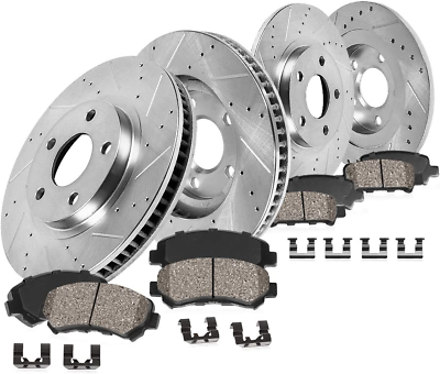 #ad Front and Rear Drilled Slotted Brake Disc Rotors and Ceramic Brake Pads Hardwa $330.99