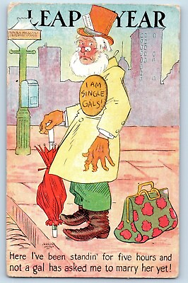 #ad Cheltenham PA Postcard Leap Year Old Man I Am Single Gals c1910#x27;s Antique Posted $14.95