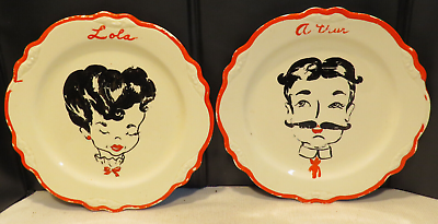 #ad Vintage Homer Laughlin Hand Painted Folk Art Plates Couple Lola amp; Arthur #x27;53 $22.37