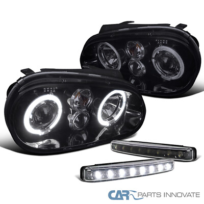 #ad Glossy Black For 99 06 Golf GTI R32 Mk4 Smoke Halo Projector HeadlightsLED $133.95