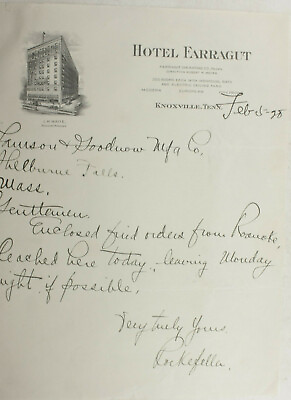 #ad 1928 Lamson Goodnow Hotel Farragut Knoxville TN Handwritten Ephemera L960G $4.95