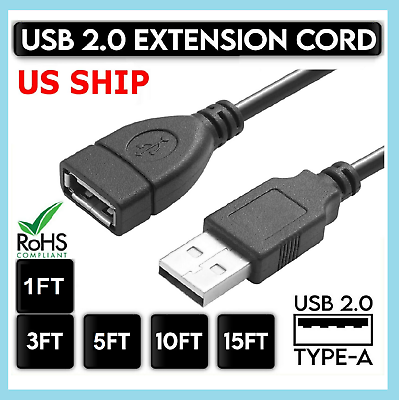 #ad High Speed USB to USB Extension Cable USB 2.0 Adapter Extender Cord Male Female $3.78