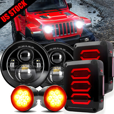 #ad DOT 7quot; Led Headlights amp; Tail Lights amp; Turn Signal Lamps Set for Jeep Wrangler J $125.99