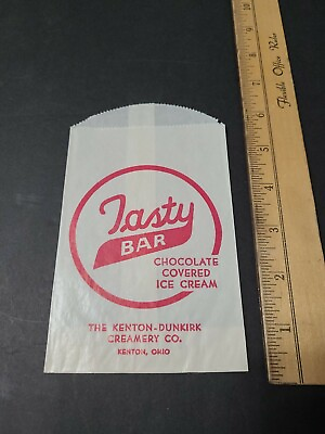 #ad 1950s Tasty Bar Chocolate Ice Cream Wax Wrapper Kenton Dinkirk Creamery Ohio $9.99
