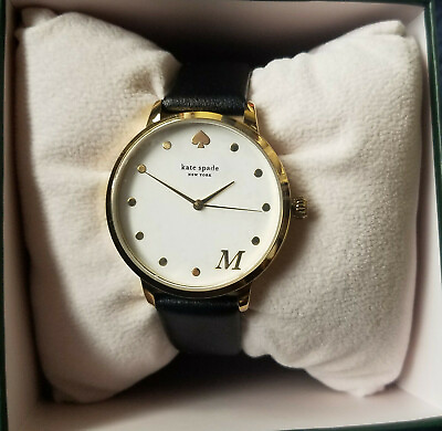 #ad WOMEN#x27;S KATE SPADE MONOGRAM #x27;M#x27; WATCH WITH BLACK LEATHER BAND WHITE DIAL FACE $143.96