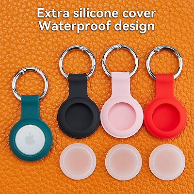 #ad 4 Pack IPX8 Waterproof AirTag Keychain Soft Silicone Holder Case Key Ring Chain $10.98