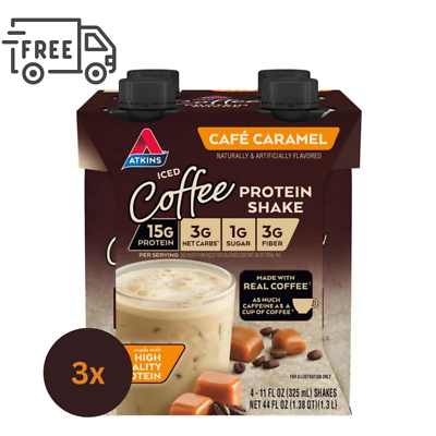 #ad 3 4 Packs Atkins Café Caramel Iced Coffee Protein Shake High Protein Low Glyc $16.49